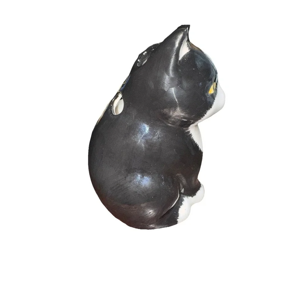 Ceramic Cat  Toothbrush‎ Holder Black & White Tuxedo. 6